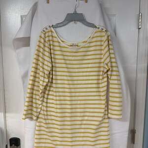 Matilda Jane Wonderful Parade Tee Shirt XL Yellow Striped Boat Neck 3/4 Sleeve